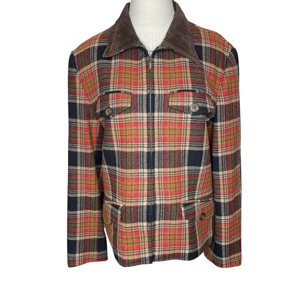 Breeches Vintage Women’s Large Plaid Jacket Lined Zip Front Pockets Wool Blend